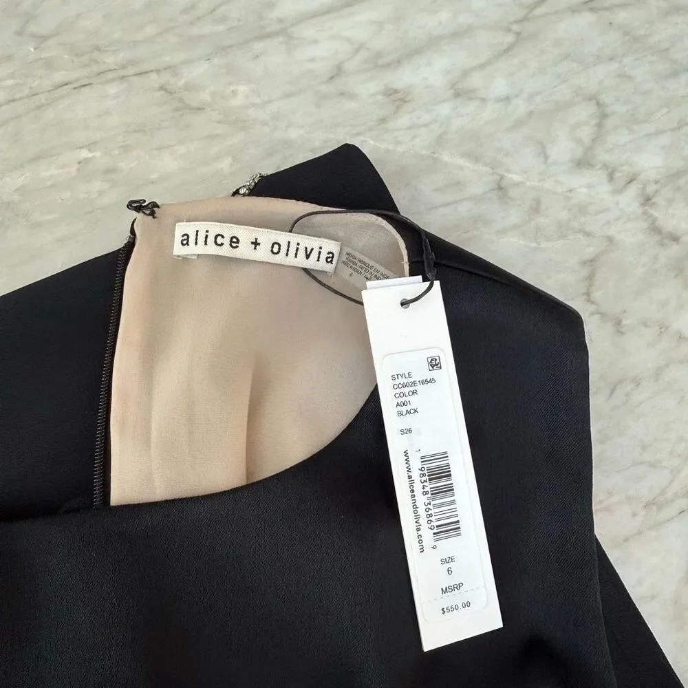 Alice + Olivia Cade Shift Mini Dress crystal-embellished heart cut-outs sz 6 NWT - Picture 4 of 9